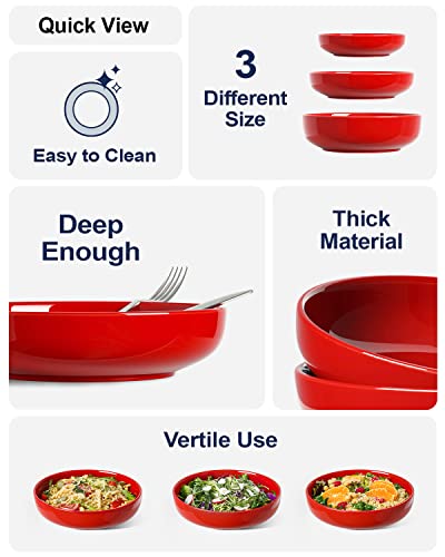 LE TAUCI Pasta Bowls 45 oz, Salad Bowls Set for Serving Soup, Pasta, Noodle, Dinner, Large Kitchen Bowl Plates, Microwave Safe - 8.5 Inch, Set of 4, Red - color: Red, size: 45 ounces