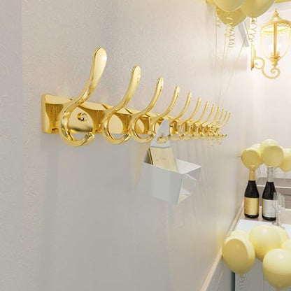 SKOLOO Heavy Duty Wall Mounted Coat Rack - 6 Hooks, Stainless Steel, Sturdy Coat Hooks for Hanging Coats, Jacket, Clothes, Hat, Bright Gold - color: Bright Gold, size: 6 Hook(1 Pack)