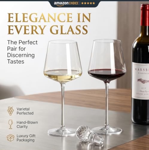 Physkoa Wine Glasses Set 2-18oz-LeadFree Wine Glass with Long Stem,Clear Stemmed Wine Glasses【HandBlown Glassware】 Crystal Wine Gifts for Women Birthday Wedding - style: 2 Count