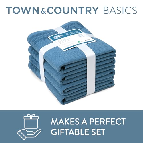 TOWN & COUNTRY BASICS 6-Piece Assorted Waffle Woven Terry Stripe Set, 2-Bath Towels, 2-Hand Towels, 2-Washcloths, 100% Cotton, Quick Dry, Blue - color: Blue