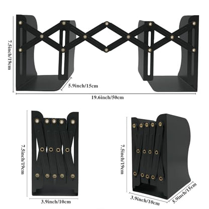Ysenchan Heavy-Duty Adjustable Metal Bookends - Non-Slip Bookshelf Organizer for Desks, Decorative Book Holder for Magazines & Heavy Books