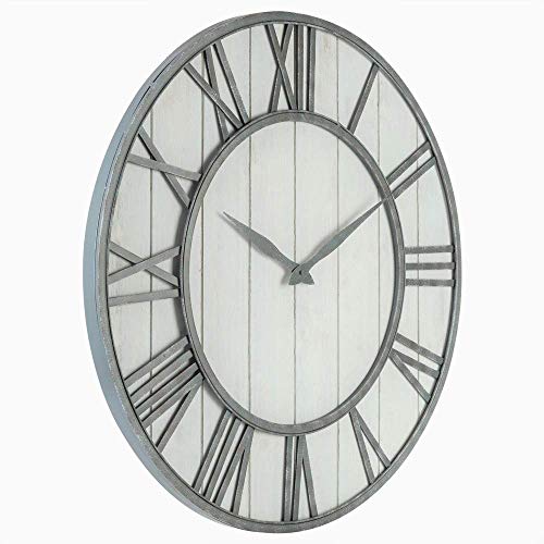 Oldtown Farmhouse Metal & Solid Wood Noiseless Wall Clock (Whitewash, 36-inch) - color: Whitewash, size: 36-inch
