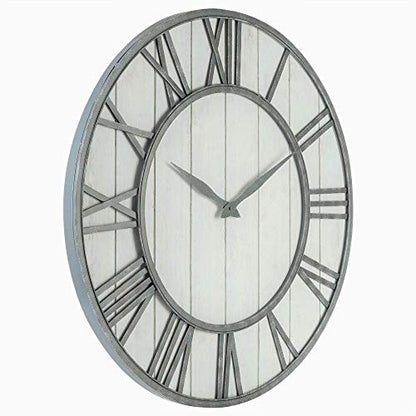 Oldtown Farmhouse Metal & Solid Wood Noiseless Wall Clock (Whitewash, 36-inch) - color: Whitewash, size: 36-inch