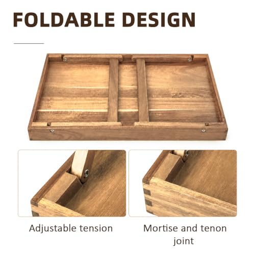 Solidith Acacia Wooden Breakfast Tray, Bed Tray with Folding Legs | Extra Large Serving Tray with Handles for Food and Snack,Laptop Desk for Working,Reading,Eating,TV Table