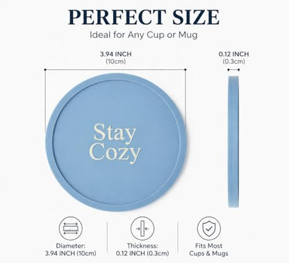 Silicone Coasters Set of 6, Premium Drink Coaster with Holder, Non-Slip, Non-Stick, Dishwasher Safe, Perfect for Hot and Cold Drinks, Protect Your Desks and Tables(6 Morandi Blue) - color: Morandi Blue