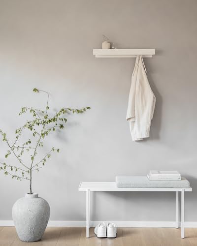 Kazai. Coat Rack Wall Mount 'Kian' | Modern Coat Rack with Hidden Hooks and Shelf | Designer Metal Wall Mounted Clothes Hook | Heavy Duty Entryway Wall Hanger | White - size: 6 Hooks