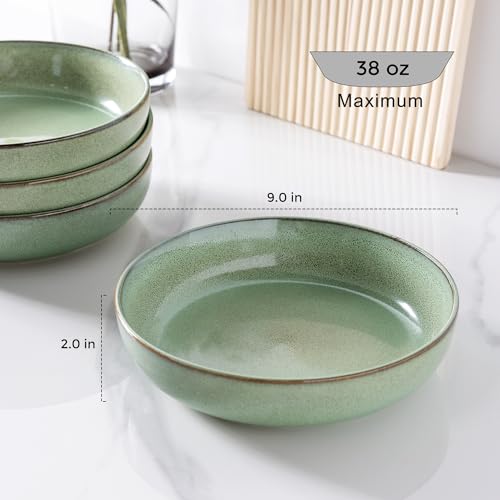 GBhome 8.75'' Large Ceramic Pasta Bowls, 38oz Stoneware Pasta Serving Bowls Set of 4 for Kitchen, Wide Bowls for Fruit,Pasta,Salad,Oatmeal,Meal, Microwave Safe, Reactive Glaze-Pastel Green - color: Pastel Green