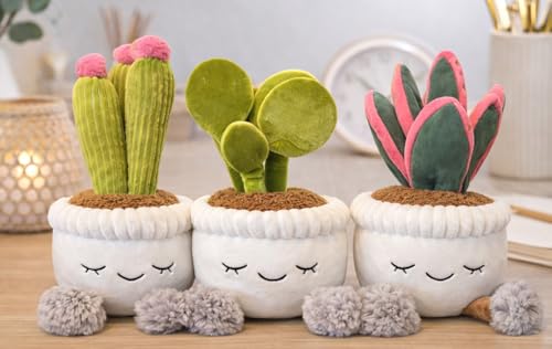 Large Plush Plants in Pots – Flower, Cactus & Succulent Plush Stuffed Plants, Flower Pot Plush Bouquet Decor, Cute Desk & Nursery Room Decor Gift (Succulents Set of Three)