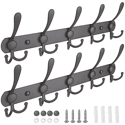 TICONN Wall Mounted Coat Rack, Five Heavy Duty Tri Hooks All Metal Construction for Jacket Coat Hat in Mudroom Entryway (Space Gray, 2-Pack) - color: Space Gray