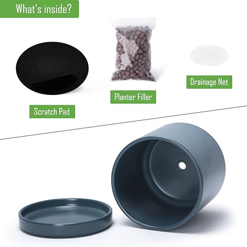 D'vine Dev 4.7 Inch & 6.5 Inch Ceramic Planter Pots for Plants with Drainage Hole and Saucer, Small Plant Pots Set, Teal, 94-G-S-9 - color: Teal, size: Small