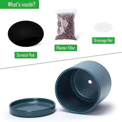 D'vine Dev 4.7 Inch & 6.5 Inch Ceramic Planter Pots for Plants with Drainage Hole and Saucer, Small Plant Pots Set, Teal, 94-G-S-9 - color: Teal, size: Small