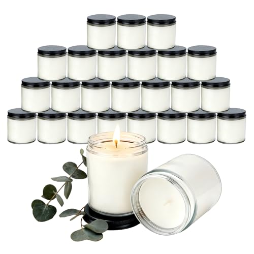 24 PCS 4oz Eucalyptus Scented White Soy Wax Candles | Calming Home Fragrance Gift Set | Bulk Warm Cozy Favors for Weddings, Housewarmings, Holiday Parties - color: Eucalyptus