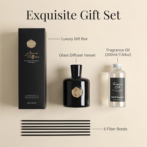 Oud & Bergamot Reed Diffuser, Long Lasting Essential Oil Fragrance | Long Lasting, Essential Oil Fragrance, Strong Scent - color: Black