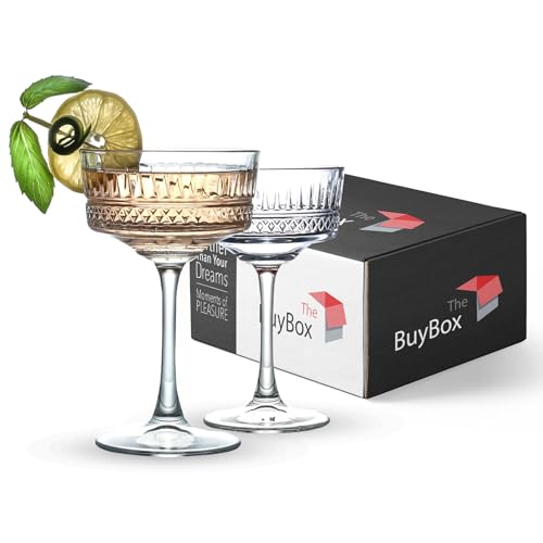 Vintage Coupe Glasses Set of 4, Champagne, Cocktail, Martini, Wine Glasses, Long Stem Glassware, (8.8oz/260ml) (2 Pack) - style: 2 Pack