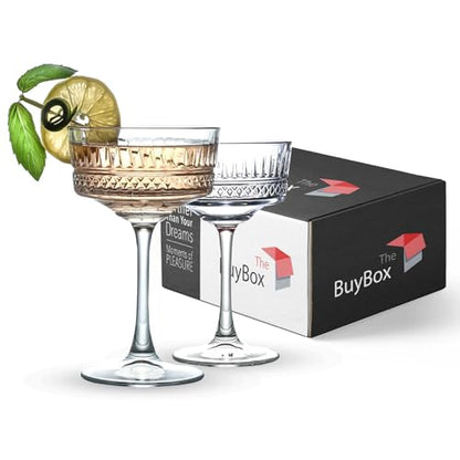 Vintage Coupe Glasses Set of 4, Champagne, Cocktail, Martini, Wine Glasses, Long Stem Glassware, (8.8oz/260ml) (2 Pack) - style: 2 Pack