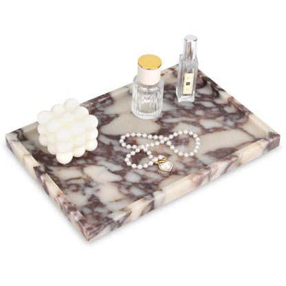 Marble Bathroom Vanity Tray, Calacatta Viola, 12" x 8" x 0.8" | Home Kitchen Bathroom Tray, Natural Stone Decorative Countertop Trays, Soap Dispenser Perfume Key Trinket Ring Tray - color: Calacatta Viola