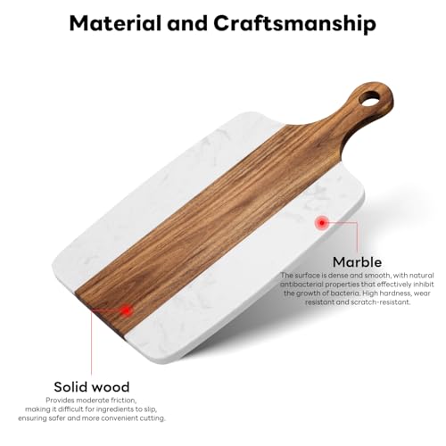 Marble charcuterie board: Acacia wood marble chopping board - suitable for kitchen, great gift for friends (white) - color: White