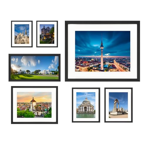 7 Pack Picture Frames Collage Wall Decor, Gallery Wall Frame Set for Wall Mounting or Tabletop Display, Multi Sizes Including16x20-1, 11x14-1,8x16-1，8x10-2，5x7-2 Family Photo Frames,Made of Solid Wood，Black - color: black-4