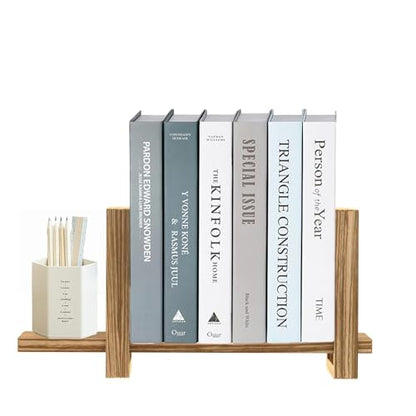 Adjustable Wooden Bookends for Shelves, Rustic Desktop Book Organizer | Adjustable wooden bookends that organize books beautifully while adding natural style to any home or office.