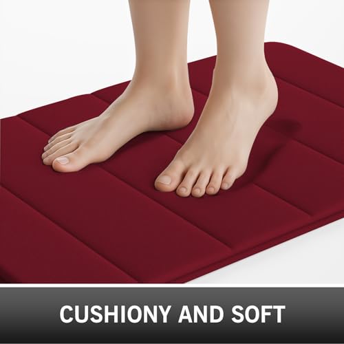 Bathroom Rugs Set 2 Piece Memory Foam Bath Rugs Non-Slip Bath Mat,Washable Room Mats,Absorbent Shaggy Rugs Super Soft Kitchen Mats, Batroom Carpets for Bathroom,Tub,Shower Home Decor（Burgundy）