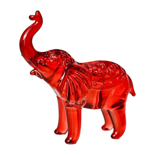 Crystal Elephant Figurines Collectibles, Red Elephant Figurine with Trunk Up, Glass Animals Table Decor Ornament, Sorority Sisterhood Gift for Greek Life Lovers - color: Red