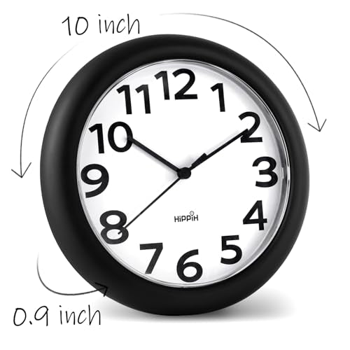 10 Inch Wall Clock, 2Pack Silent Non Ticking Battery Operated Clocks | Black Analog Clock| Living Room, Office, Classroom, Bedroom, Kitchen, Bathroom| Modern Simple Style | Easy to Read | Accurate - color: With Black Second Hand, size: 10 inches