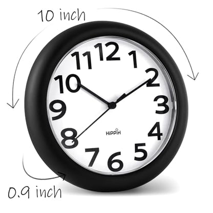 10 Inch Wall Clock, 2Pack Silent Non Ticking Battery Operated Clocks | Black Analog Clock| Living Room, Office, Classroom, Bedroom, Kitchen, Bathroom| Modern Simple Style | Easy to Read | Accurate - color: With Black Second Hand, size: 10 inches