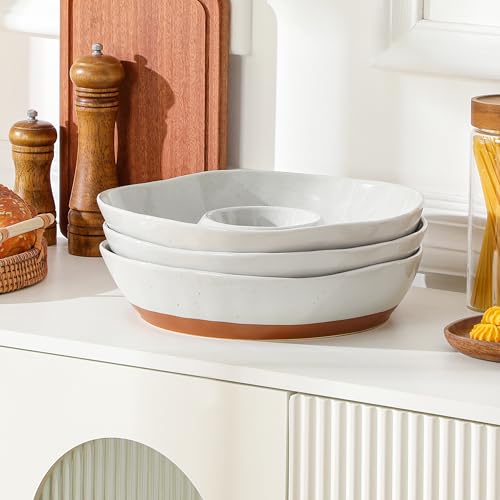 MALACASA Ceramic Chips and Dip Serving Tray, 12 Inch Dip Serving Tray | Free-Form Divided Ceramic Chips and Dip Bowls for Parties, Hosting and Entertaining, Khaki Gray - color: Khaki Gray