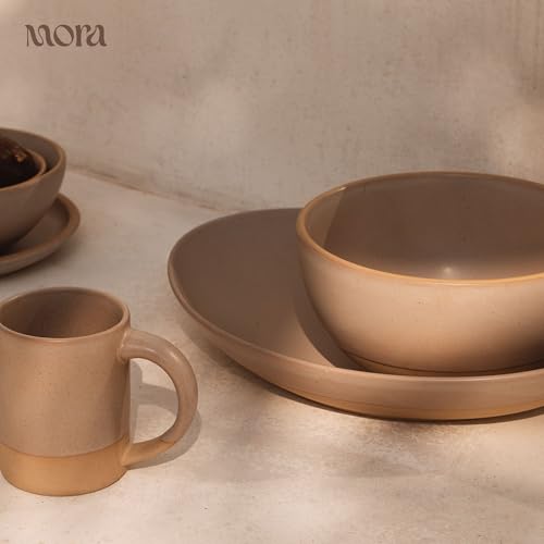 MORA Mega and Giant Serving Dishes Set of 2, 16 inch and 14 inch Ceramic Pottery Oval Platters - Microwave, Oven and Dishwasher Safe - Thyme & Mushroom - color: Thyme & Mushroom, size: Mega & Giant