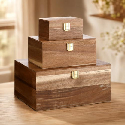 Novabright 3 Pcs Wooden Keepsake Box with Lids Handmade Nesting Decorative Treasure Chest Box Decorative Storage Containers Gift Ideas for Men & Women Jewelry Rings Crafts Storage(Classic Style) - style: Classic Style