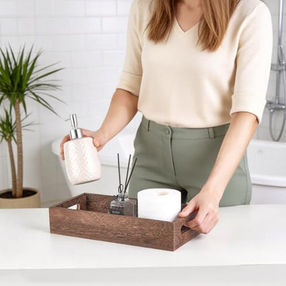 Mkono Bathroom Basket, Wood Toilet Paper Storage, Rustic Home Decor, Brown | Back of Toilet Basket, Farmhouse Organizer, Built-in Handles, Bathroom Living Room Bedroom Office Vanity Kitchen Shelf