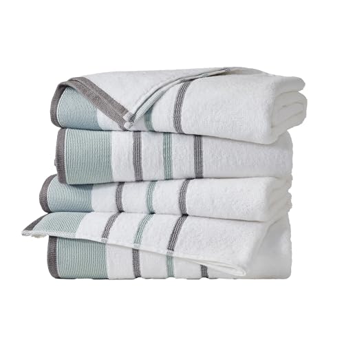 Great Bay Home Decorative Bath Towel Set - Cotton 4 Pack 54x27 Bath Towel Set - Durable Towels for Bathroom Decor (Eucalyptus/Grey) - color: Eucalyptus / Grey, size: Bath Towel (Pack of 4)