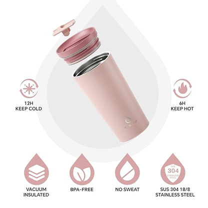 Ideus 17 oz Travel Coffee Mug, Double Wall Vacuum Stainless Steel Insulated Coffee Tumbler With Lid, Splash-Proof & Cup Holder Friendly, Keeps Drinks Hot/Cold, Dishwasher Safe, Blush - color: Blush