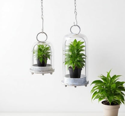 5" & 4" Wide Versatile Metal Candle Holder in Shabby White with Handmade Thick, Heavy & Sturdy Glass Dome for Pillar Candle, Industrial, Modern, Shelf, Mantel, Veranda, Porch - color: White Shabby
