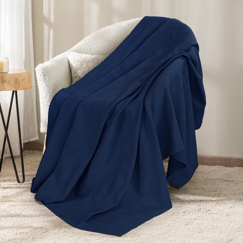 Utopia Bedding 100% Cotton Thermal Blanket Navy Throw, 50x60 Inches | Lightweight Breathable Cozy Spring Summer Blanket Home Decor Gift - color: Navy, size: Throw