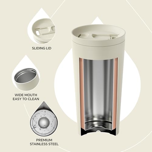 Ideus 17 oz Travel Coffee Mug, Double Wall Vacuum Stainless Steel Insulated Coffee Tumbler With Lid, Splash-Proof & Cup Holder Friendly, Keeps Drinks Hot/Cold, Dishwasher Safe, White - color: White