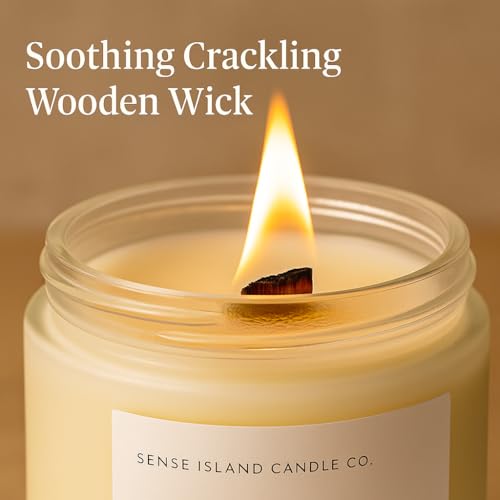 Crackling Wood Wick Vanilla Cashmere Scented Candle Natural Soy Wax 50 hrs Long Lasting Hand-Poured Highly Scented Crackle Wooden Wick Soothing Sound - color: Cashmere Vanilla-Wood Wick