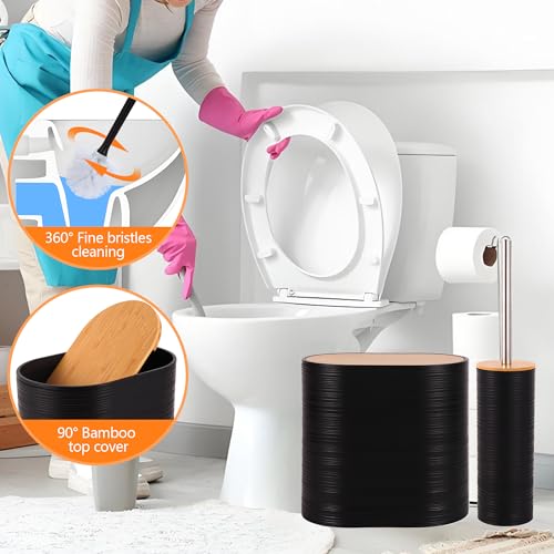 10 PCS Black Bathroom Accessories Set with Trash Can Bathroom Accessory | All-in-One Kit with Trash Can,Toothbrush Holder,Soap Dispenser,Toothbrush Cup,Vanity Tray,Soap Dish,Toilet Brush etc for Home - color: Black