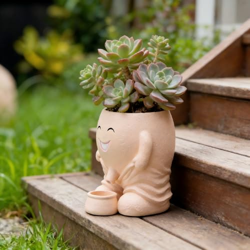 Funny Smiley Face Planter, Whimsical Flower Pot with Drainage Spout, Cute Succulent Planter for Indoor and Outdoor，Mother's Day Unique Gift for Plant Lovers