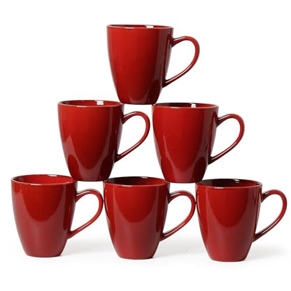 MONITO 17oz Ceramic Coffee Mugs Set of 6, Glossy Red Large Mugs with Handle | Drinking Cups for Latte,Tea&Cocoa,Dishwasher&Microwave Safe,Reactive Glaze Cups,Ideal Gift for Office and Home Use - color: Red（17oz）