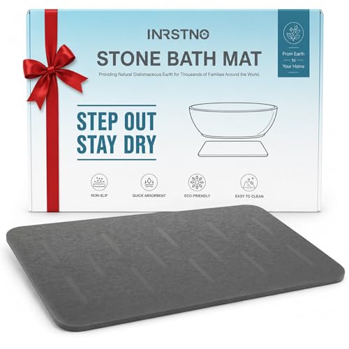Stone Bath Mat for Bathroom, Non-Slip Modern Diatomite Bathmat | Super Absorbent, Premium Quick Drying Diatomite Bathmats, Easy Clean for Shower Floor & Bathroom (23.6"x15.4", Dark Gray) - color: Dark Grey, size: 23.6" x 15.4"