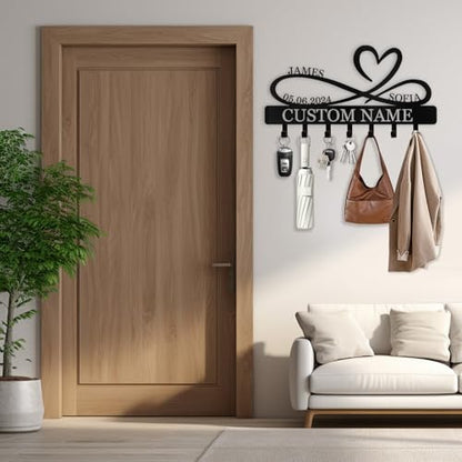 Personalized Metal Infinity Heart Key Hooks, Custom Couple's Name Key Holder Wall Mount, Key Hook Coat Rack, Key Holder Wall Hanging, Love Shape Wedding Housewarming Gift - color: 07 Heart