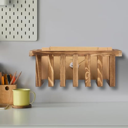 11 Inch Premium Solid Acacia Wood Wall Mounted Mail Letter Holder Basket, Rustic Farmhouse Wooden Hanging Card Storage Rack, Home or Office Organizer