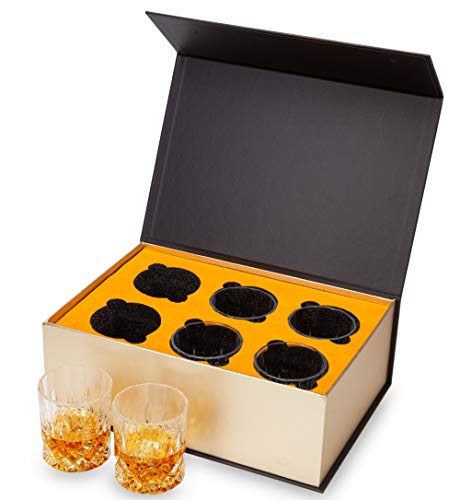 KANARS Whiskey Glasses Set of 6 with Elegant Gift Box for Liquor Scotch Rum | 10 Oz Premium Old Fashioned Crystal Glass Tumbler Bourbon Gifts for Birthday Thanksgiving Christmas Housewarming - color: Set of 6