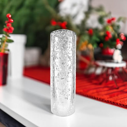 WGVI Hurricane Candle Holder Sleeve, W: 3", Ht: 10", Silver Speckled Glass Cylinder Open Both Ends, Chimney Tube Shade, 2 Pieces - color: Silver Speckle, size: 3x10"H