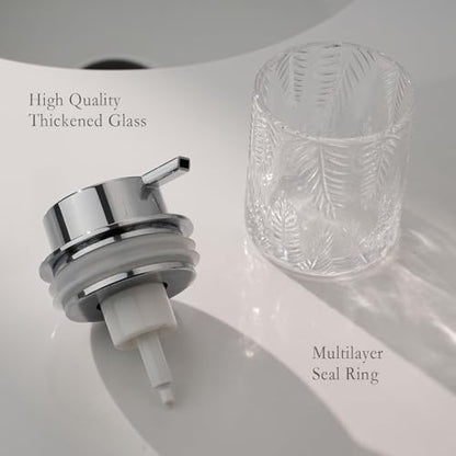 CICUFY Foaming Hand Soap Dispenser - Glass Foam or Lotion Dispenser for Kitchen & Bathroom, Refillable with Large Silver Pump (Leaf Pattern-Clear) - color: Clear-1 Pcs, style: Foam/Leaf Pattern