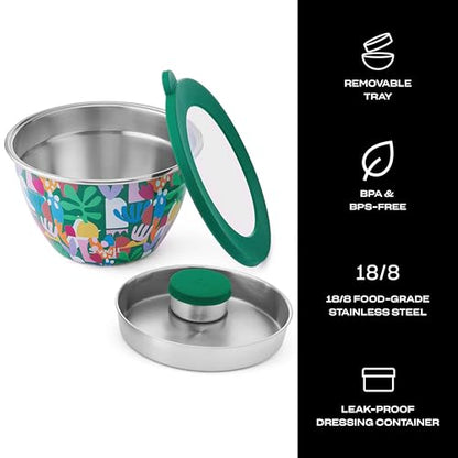 S’well Stainless Steel 64oz Salad Bowl Kit, Paper Cutouts Design, Includes 2oz Mini Canister and Removable Tray, Leakproof, Easy to Clean, Dishwasher Safe - color: Paper Cutouts, size: 64oz