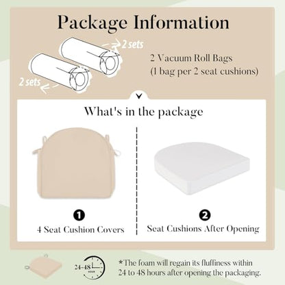 Basic Beyond Outdoor Cushions for Patio Furniture Waterproof Outdoor Chair Cushions Set of 4-19 x 19 x 3 Inch Thick Patio Chair Cushions with Adjustable Ties, Beige - color: Beige