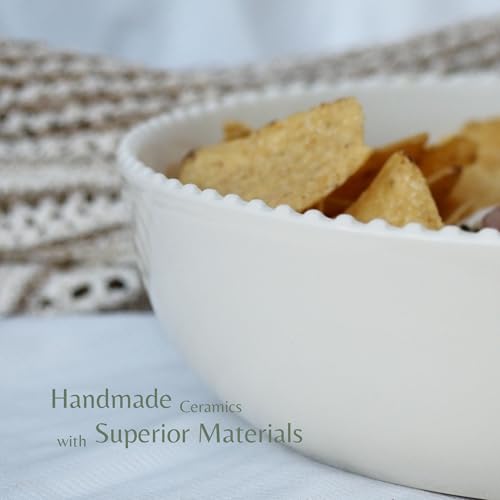 11'' Ceramic Chip and Dip Tray, Middle Size Divided Serving Set for Parties, Mixing Bowl Sets for Salsa, Snack, Veggies, Dumpling, Fruit, Salad, Fruit, Entertaining, Hosting, Ivory White