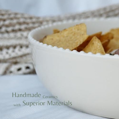 11'' Ceramic Chip and Dip Tray, Middle Size Divided Serving Set for Parties, Mixing Bowl Sets for Salsa, Snack, Veggies, Dumpling, Fruit, Salad, Fruit, Entertaining, Hosting, Ivory White